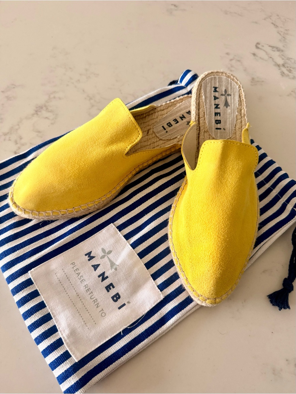 Manebi Yellow Suede Espadrille Slip-On Mules for Women US8